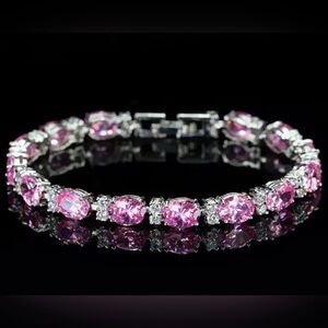 925 Sterling Silver Pink Sapphire Tennis Bracelet